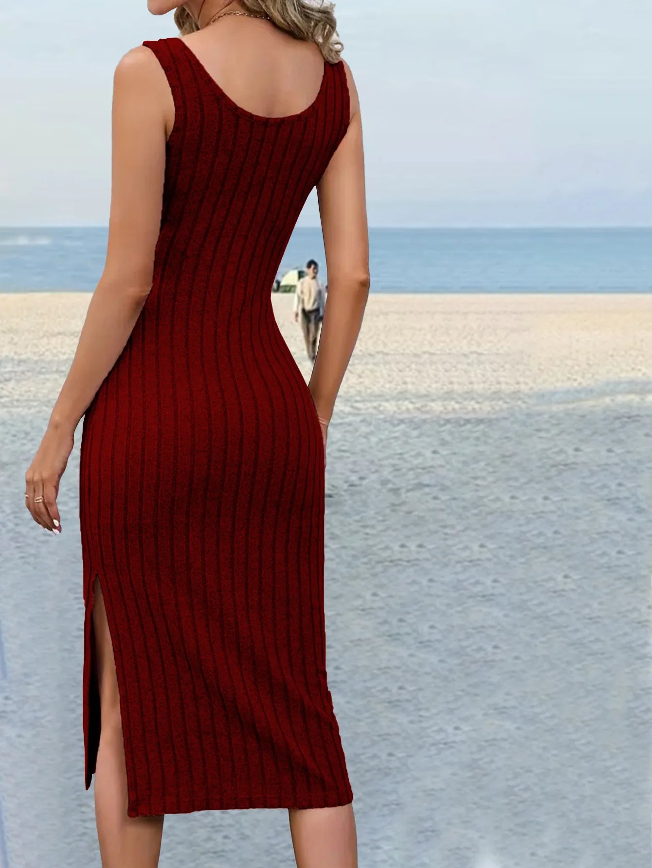 W4063 Summer New Sleeveless Strap Long Dress Sexy Wrapped Hip Waist Knitted Dress