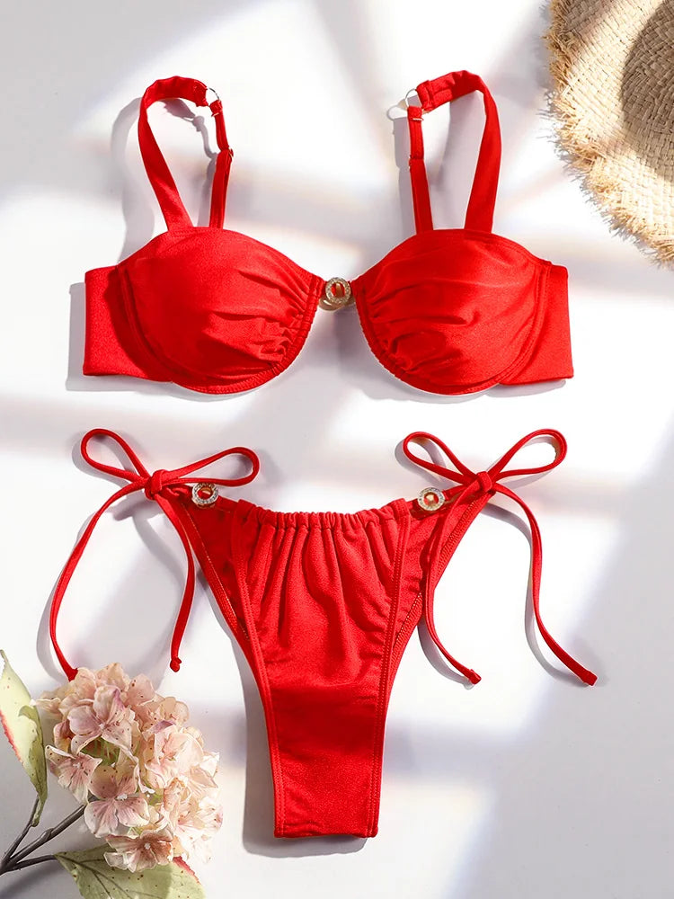 Bordered Bikini Sets for Women Off Shoulder Swimwear Sexy Bikinis Patchwork Swimsuit Bathing Suit Leopard Print Beachwear