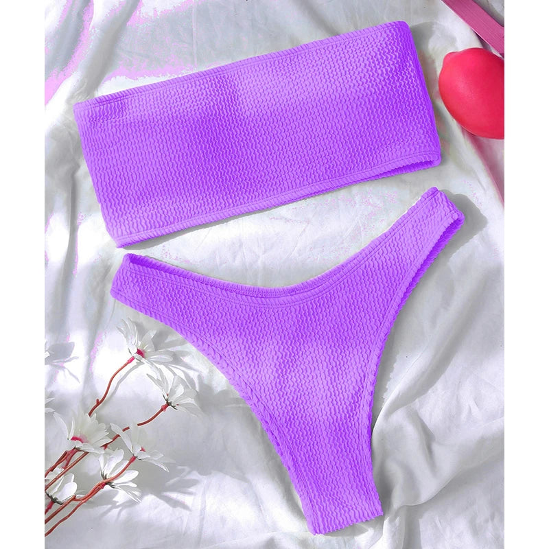 Fashion Bikini Textured Swimwear Women 2025 High Cut Swimsuit Women Bathing Suits Solid Brazilian Bikinis Set